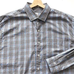 Peter Millar Navy Blue Checkered Cotton Long Sleeve Button Up Shirt Men 2XL